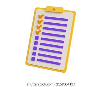 3d note icon. Document, checklist, writing and education concept Realistic 3d high quality render