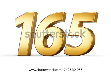 3d number 165 one hundred sixty five Gold text isolated on white background with reflection 3d illustration