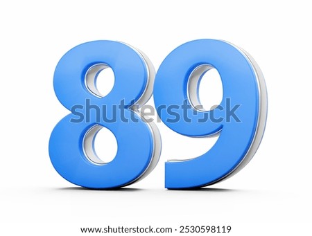 3D Number 89 Eighty Nine Made Of Blue Body With Silver Outline On White Background 3D Illustration