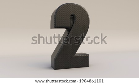 3d Number two icon made of black metal, 3d render illustration.