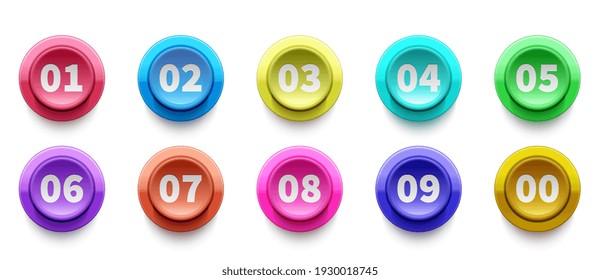 3D Numbers Bullet Point. Circle Buttons With Numbers Set. Colorful 3d Buttons Icons