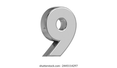 3d Numeric style Font on White Background Isolated in Silver Metallic color numbers Bright metallic 3D, realistic vector illustration