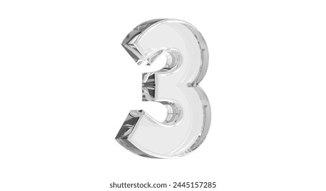 3d Numeric style Font on White Background Isolated in Clear Glass color numbers Bright metallic 3D, realistic vector illustration