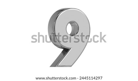 3d Numeric style Font on White Background Isolated in Silver Metallic color numbers Bright metallic 3D, realistic vector illustration