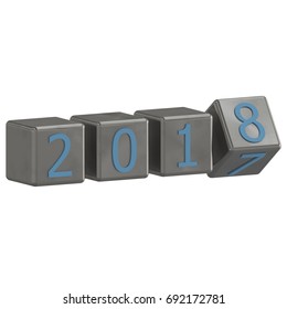 3D object render cubic New Year 2018 background.