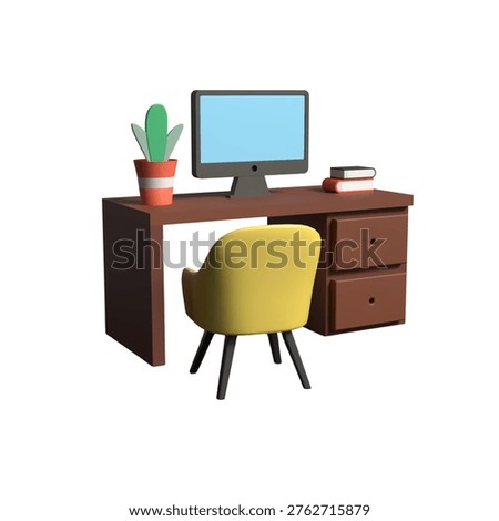 3D Office Workstation Setup Icon Illustration 