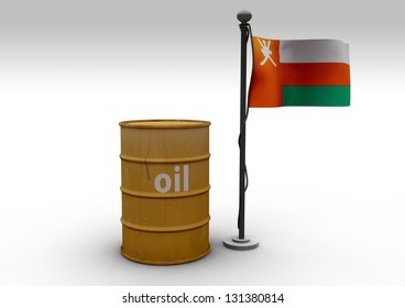 3d Oil Barrel With Oman Flag On White Background