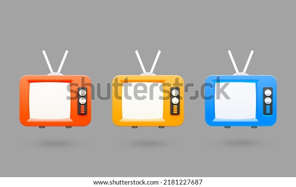 3D Old Television icon.\
Vintage analog TV with copy space. Retro tv set. 3d rendered\
illustration