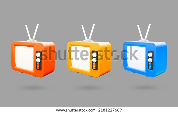 3D Old Television icon.\
Vintage analog TV with copy space. Retro tv set. 3d rendered\
illustration