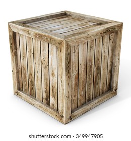 3d Old Wooden Crate On White Background