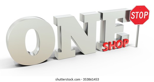 3d One Stop Shop Sign On White Background