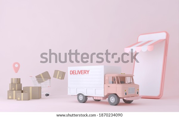 3D Online express delivery service concept,
fast response delivery by scooter, courier Pickup, Delivery, Online
Shipping Services. 3d
Rendering.	