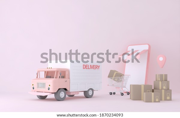 3D Online express delivery service concept,\
fast response delivery by scooter, courier Pickup, Delivery, Online\
Shipping Services. 3d\
Rendering.	