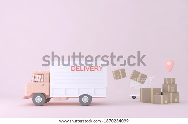3D Online express delivery service concept,\
fast response delivery by scooter, courier Pickup, Delivery, Online\
Shipping Services. 3d\
Rendering.	