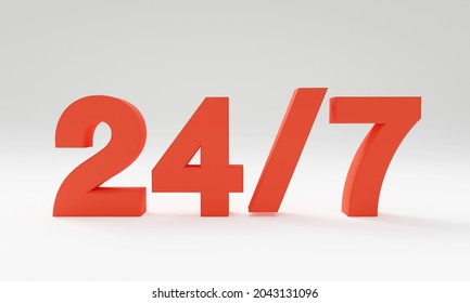 3D Open 24 hours 7 days icon on a white background, service concept, red text, 3D rendering