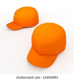 3d Orange Baseball Cap, Baseball Hat, Headgear Blank Template In Isolated Background With Clipping Paths, Work Paths Included 