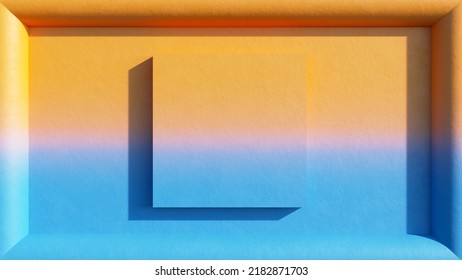 3D Orange Blue Wall Texture, Malevich Square New Interpretation, Painting Background With Space For Text, Images. Ceramic Texture With Natural Light, Shadows. Abstract Creative Drawing With Gradient