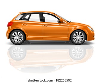 3D Orange Hatchback Car