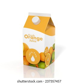 3D Orange Juice Carton Box Isolated On White Background 