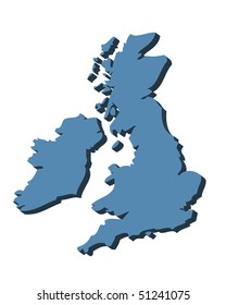 3D Outline Map Of UK And Ireland In Blue