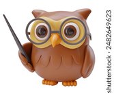 3d owl character in glasses. Clever Bird Icon, education design, symbol of wisdom. School elements. Back to school concept. 3d render illustration