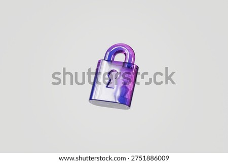 3d padlock icon. security concept. minimal cartoon holographic glassmorphism lock symbol for ui design. isolated on white transparent background. 3d render.