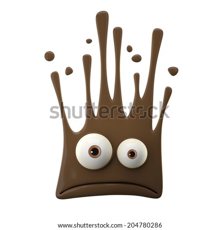3D paint object, falling brown drop, color splash character, funny design element, expression sticker isolated on the white background