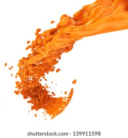 3D Paint Orange Color Splash Isolated On White Background