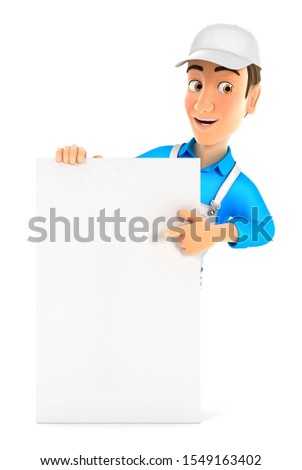 3d painter pointing to vertical board, illustration with isolated white background