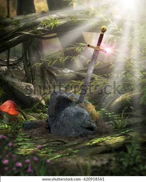 3d Painting Legendary Sword Excalibur King Stock Illustration