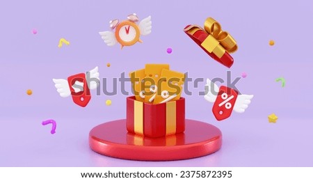 3D Party confetti with stack Podium with present Exclusive benefits Business and Advertising Royalty program concept Xmas scene Christmas gifts boxs Modern Minimal three-dimensional 3D illustration 商業照片 © 