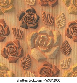 3d pattern, flowers, wood texture, seamless 