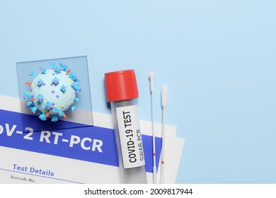 3d PCR Swab Kits For Test Covid-19 Or Sars-CoV-2 With Nasopharyngeal Swab, Sterile Container UTM, And 3d Virus.