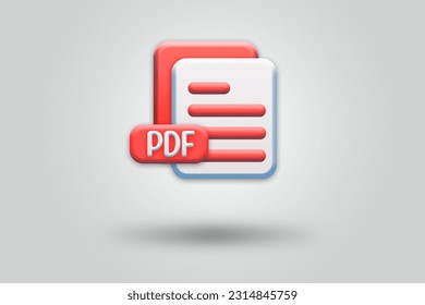 3D PDF file folder icon, data illustration render, ideal for digital storage, document management, and tech-related designs.