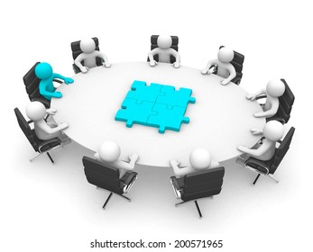 3d Man Sitting Round Table Having Stock Illustration 136841303 