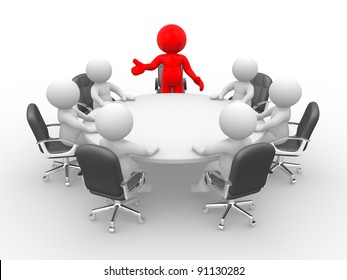 3d people - human character - person . Leadership and team at conference table. This is a 3d render illustration