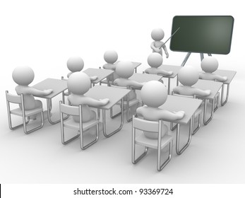 3d people - human character , person with pointer in hand close to blackboard. Concept of education and learning.  3d render illustration - Powered by Shutterstock