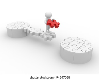 3d people - human character, person and last piece of puzzle ( jigsaw ) . 3d render illustration - Powered by Shutterstock