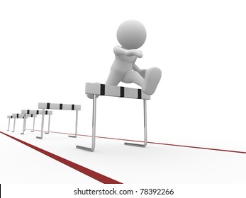 3d people icon  jumping over a hurdle obstacle  .This is a 3d render illustartion
