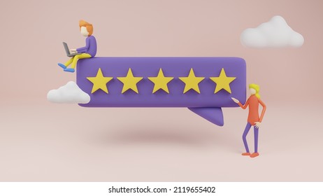 3D People Man Illustration Rendering People Characters Rating Five Star Feedback Customer Review SEO Marketing Online Advertisement Retail Revenue Improve Positive Guarantee Ranking Survey Evaluation