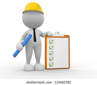 3d people - man, person with a clipboard. Businessman. Builder - Powered by Shutterstock