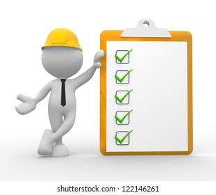 3d people - man, person with a clipboard. Businessman. Builder - Powered by Shutterstock