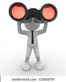 3d people - man, person with the field-glass in hands. Binocular