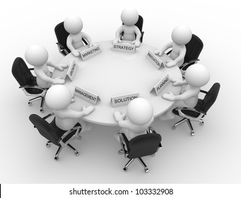 3d people - men, person to conference table. Meeting