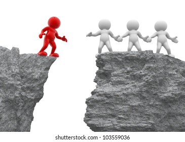 3d People - Men, Person And A Rock . Helping Hand.