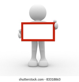 3d people-human character holding a board - This is a 3d render illustration