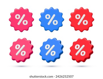 3d percentage price tag icon template set. Special offer, seasonal discount, sale, deal, sticker collection. Circle badge promotion coupon with percent . Isometric design elements isolated on white. - Powered by Shutterstock