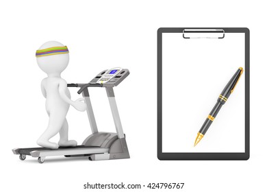 3d Person over Treadmill in front of Clipboard with Blank Paper on a white background. 3d Rendering - Powered by Shutterstock