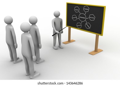 3d person with pointer in hand close to blackboard