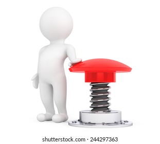 3d Person with Red Button on a white background